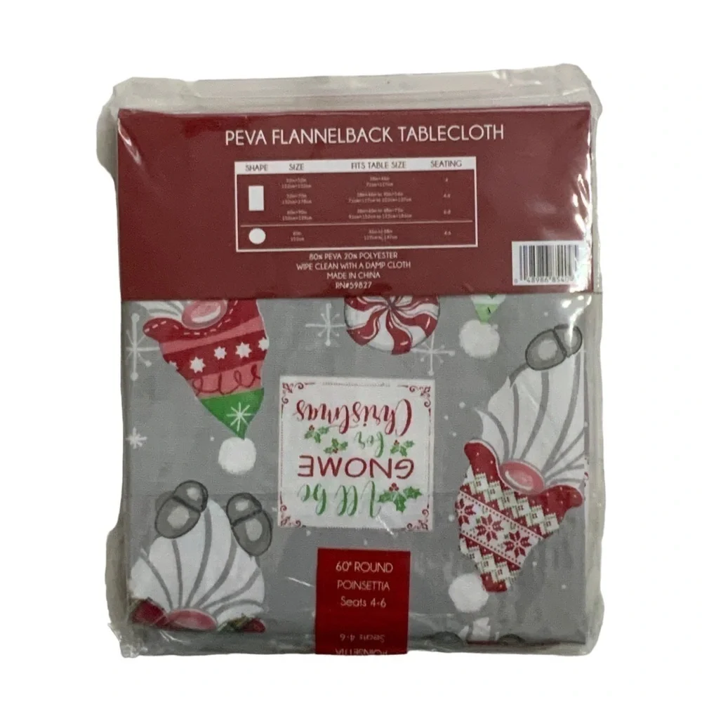 Holly Homes Christmas Tablecloth Gnome Festive Holiday Round 60 inch